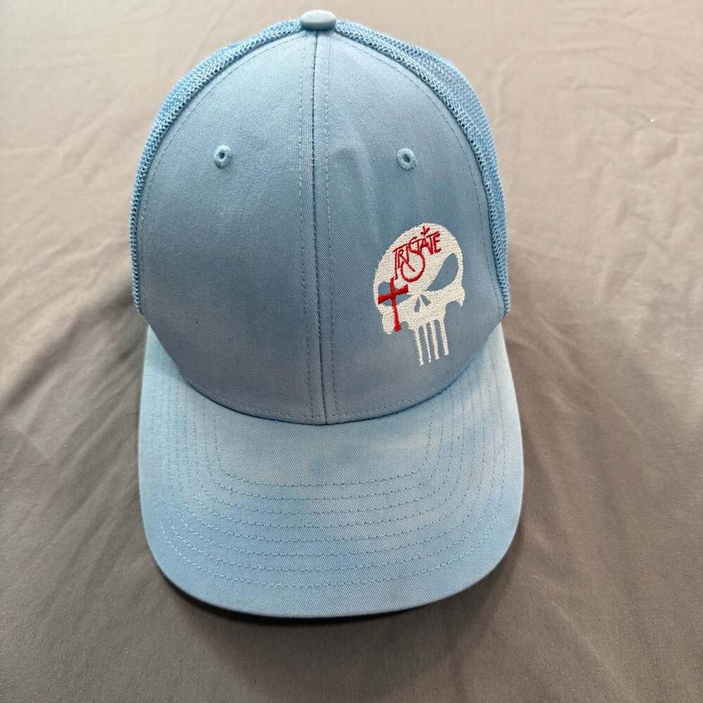 Tri-State Skull Cross Embroidered Trucker Hat  Cap Light Blue